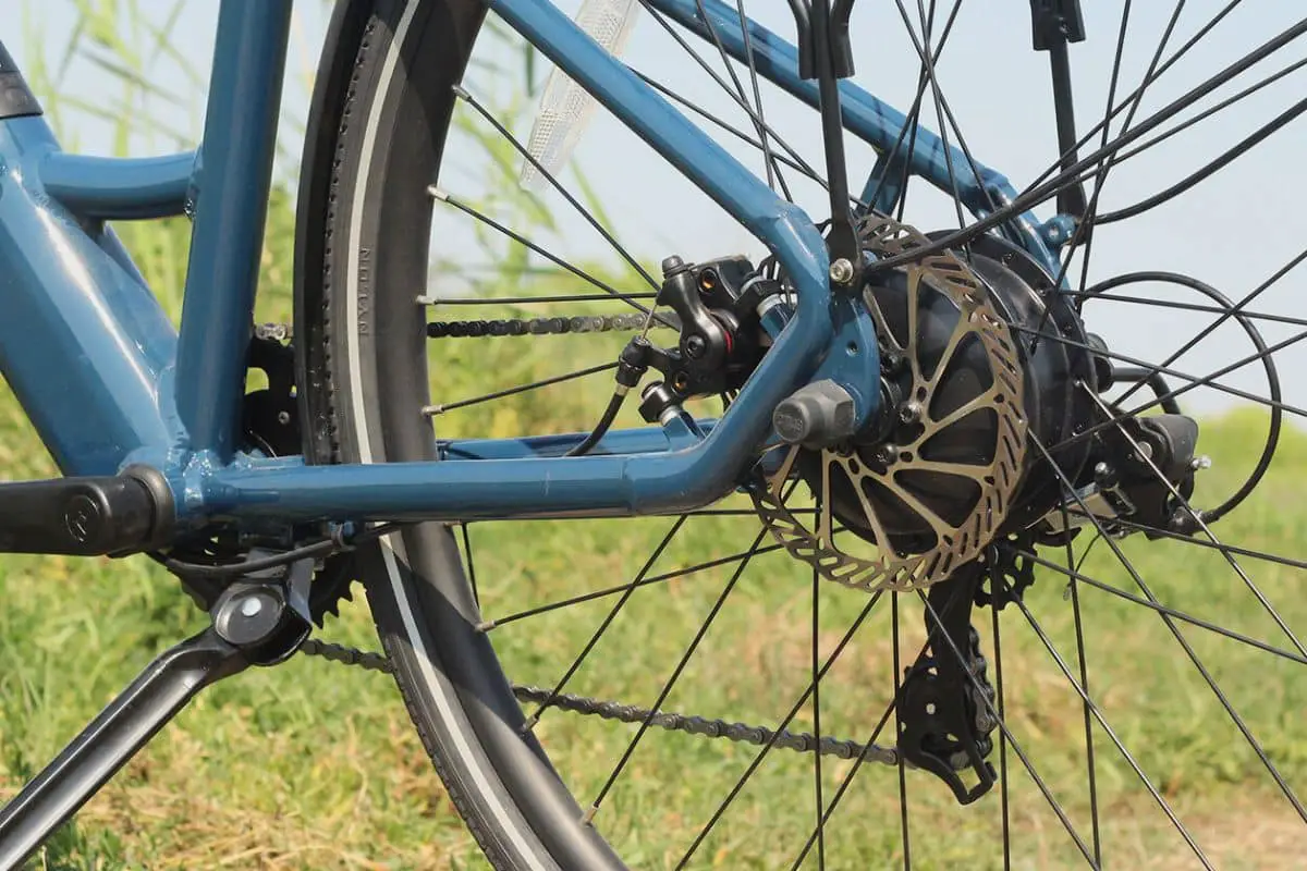 tongsheng motor rear wheel Rear wheel of an e-bike with a Tongsheng rear hub motor and disc brake